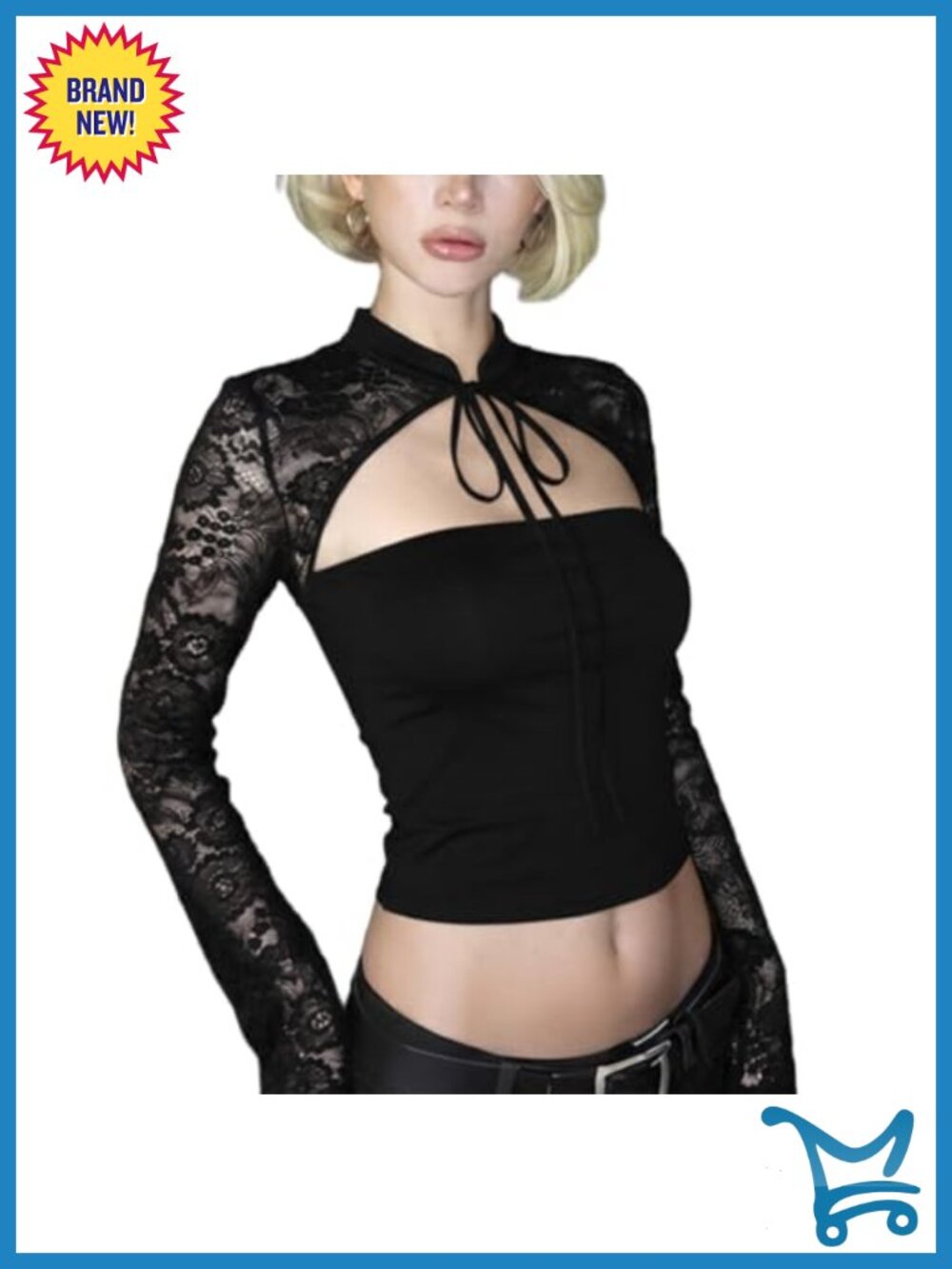 Womens Lace See Through Long Sleeve Blouse Y2K Club Top